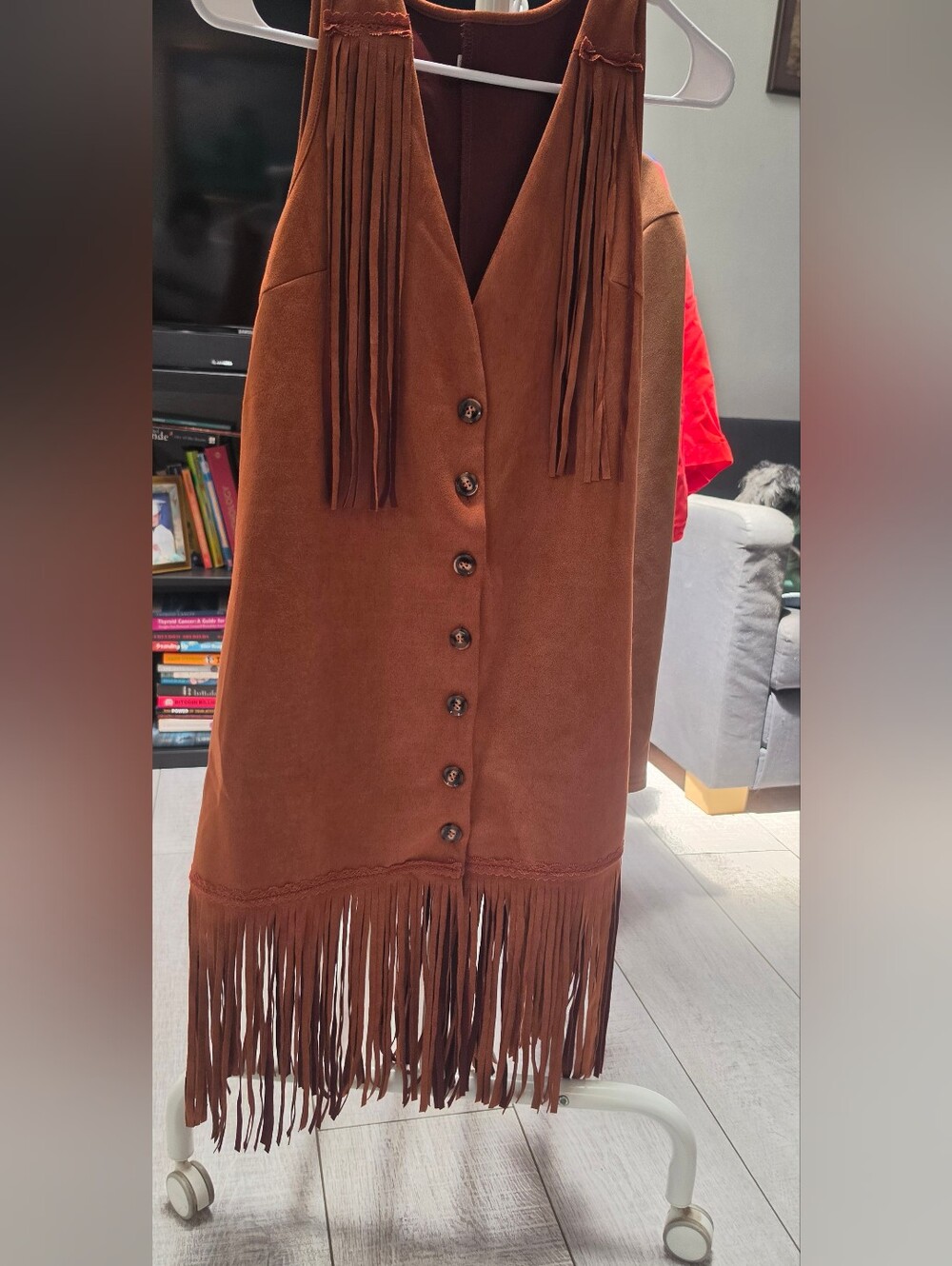 Brown Fringe Button-Front A-Line DRESS